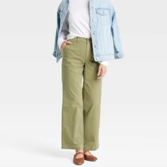 Universal Thread Pants - Mid-Rise Straight Wide Leg Relaxed Chino Pants Green 4 Sailor French Girl Clean